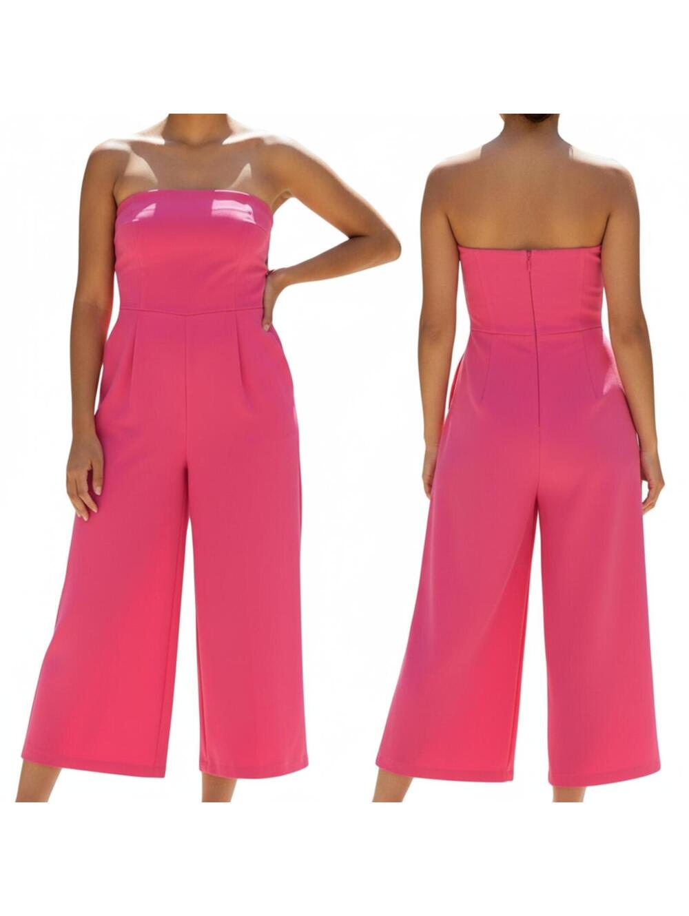 A New Day Pink Strapless Jumpsuit Culottes‎ Wide Leg Pockets Career Party